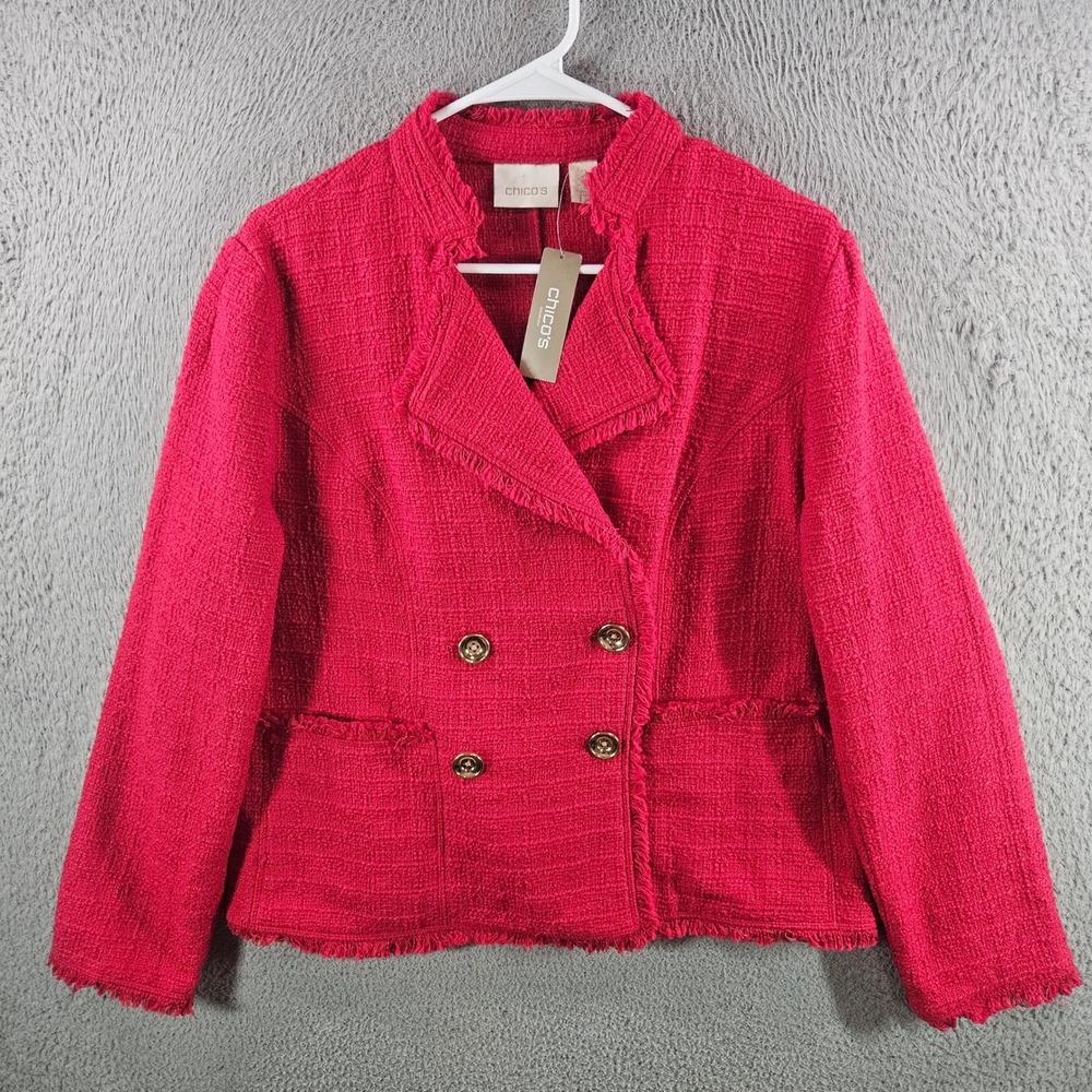 NEW Chico's Women‎ Red Size 2 / L Double Breasted Blazer Jacket